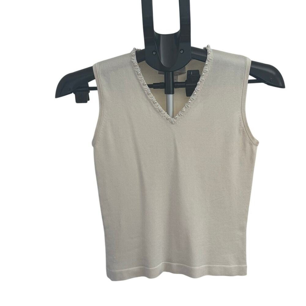 525 America Women's Ivory Silk Blend Hand Embellished Sleeveless Crop Top - 2